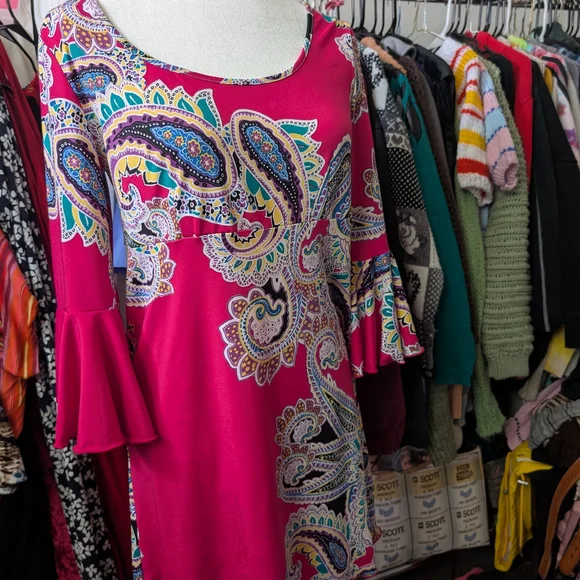 *Sold*Paisley Print Pink Women's Mod Style Dress - Picture 3 of 4